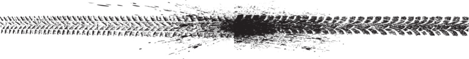 Vector Print Textured Tire Track . Design Element . Car tread silhouette . Mud splash grunge texture