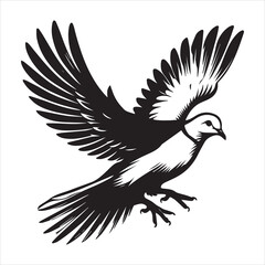 Obraz premium Streptopelia Decaocto Clipart - Eurasian collared Dove Silhouette - Eurasian collared dove in mid-flight Illustration in black and white
