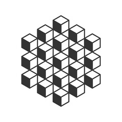 Obraz premium Cube logo, geometric vector design. Black and white Box logotype company, trendy techno emblem in isometric 3D style.