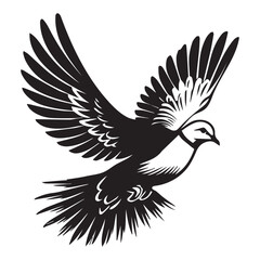 Obraz premium Streptopelia Decaocto Clipart - Eurasian collared Dove Silhouette - Eurasian collared doves Flying Away Illustration in black and white