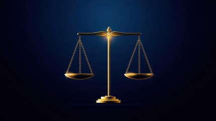 Elegant golden balance scale symbolizing justice and fairness against a deep blue background, perfect for legal themes.