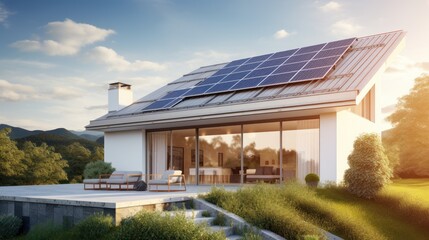 High-efficiency solar panels covering the gable roof 