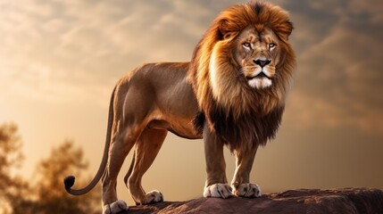 Obraz premium Lion standing proudly on a rocky outcrop, 