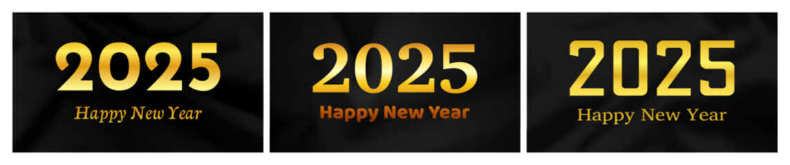 2025 Happy New Year on dark silk background