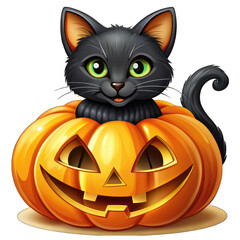 Halloween pumpkin cat on transparent background
