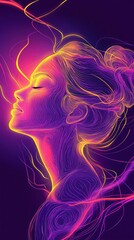 Illuminated side face of woman in neon colors artwork