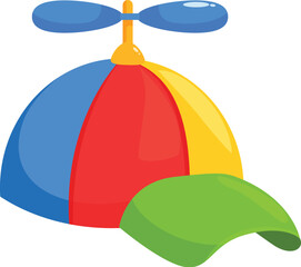 Colorful propeller cap with a green brim, a red center, a yellow side, and a blue side © nsit0108
