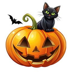 Halloween pumpkin cat on transparent background