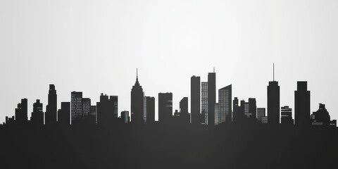 Naklejka premium Trendy minimalistic cityscape poster capturing the essence of urban life in a modern metropolis silhouette against a bright background