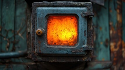 Old Rusty Stove with Orange Glow