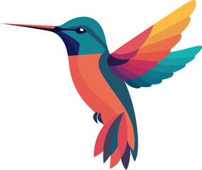 Exotic tropical bird hummingbird, parrot. Vector illustration. Bird of Amazonian forests in flat design illustration. Fauna of South America. Flying colorful bird for icons, posters, books.