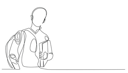 continuous line of AI robot holding a book.one line drawing of technology robot holding a book.AI for education.interacting with AI.single line vector illustration