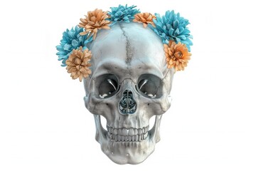 Naklejka premium Portrait of a woman with sugar skull makeup over Halloween costume and make-up. Portrait of Calavera Catrina. Beautiful simple AI generated image