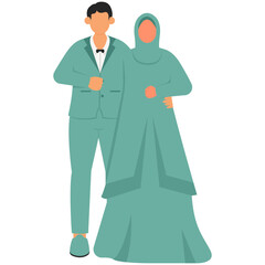 Happy Muslim Bride and Groom Illustration