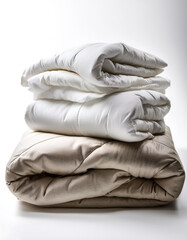 folded duvet bedding on plain white background