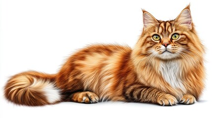 Cartoonized Siberian Cat: Large and Majestic Sitting Pose - Stock Image