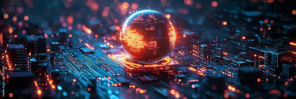 Poster an illustration depicting the function of the global online blockchain technology and the block crea