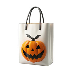 Halloween pumpkin on white shopping bag on transparent background