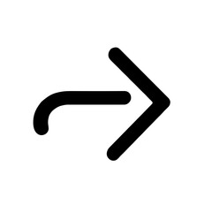 A curved arrow design created with bold lines, ideal for enhancing user interfaces or graphic design projects, featuring a minimalist aesthetic and smooth shapes