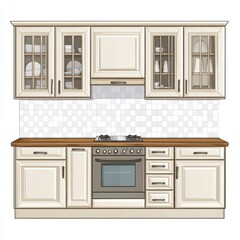 Classic Kitchen Interior with Cream-Colored Cabinets and Stove
