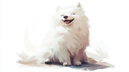 Fototapeta premium Fluffy and Smiling Cartoonized Samoyed Sitting in Adorable Pose: Image tanoshii1167
