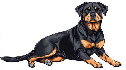 Obraz premium Cartoonized Rottweiler: Strong and Protective Sitting Pose - Image 1167