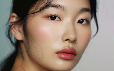 Naklejka premium Portrait of beautiful natural Asian woman with perfect healthy skin 
