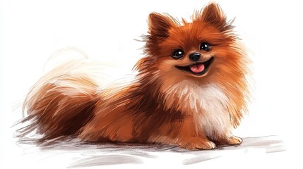 Obraz premium Cartoonized Pomeranian Fluffy and Joyful Sitting - Cute Dog Portrait Illustration