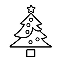 A minimalist line art depiction of a Christmas tree with ornaments and a star on top, ideal for conveying festive spirit in various design applications