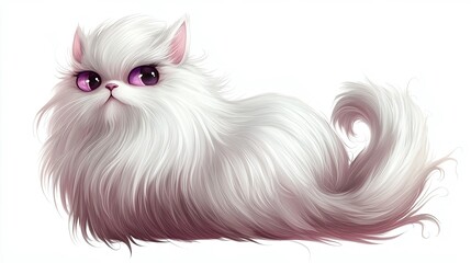Fluffy and Elegant Cartoonized Persian Cat Sitting Gracefully in Image with ID 2abbdecb