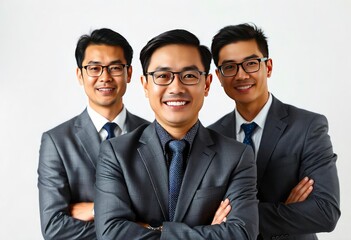 asian business people man good looking in studio. portrait businessman in grey suit confident friendly face isolated on white background, ai