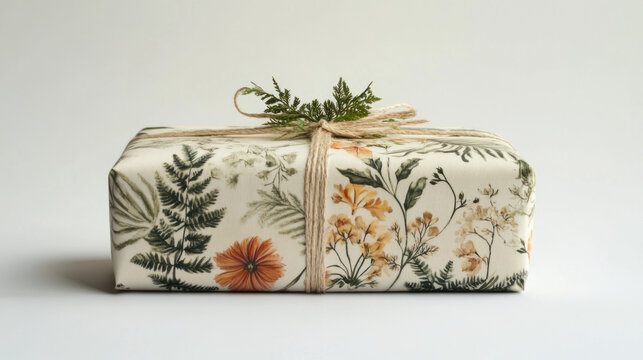 Botanical Gift Wrap,  Gifts wrapped in beautiful botanical designs, ideal for any celebration or holiday event, adding a special touch to your presents