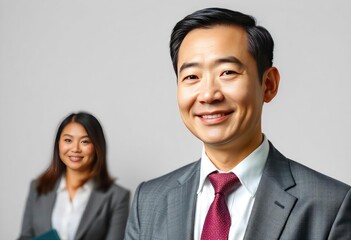 asian business people man good looking in studio. portrait businessman in grey suit confident friendly face isolated on white background, ai