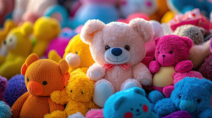 Colorful bear dolls in background tiles concept for wallpaper photo. 