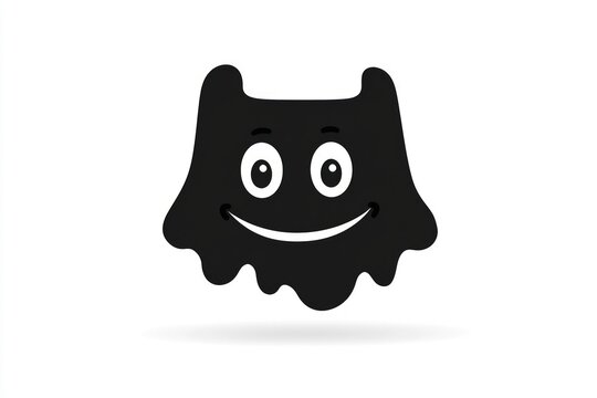 Halloween-themed cute blob monster face in flat black vector style, playful and simple.