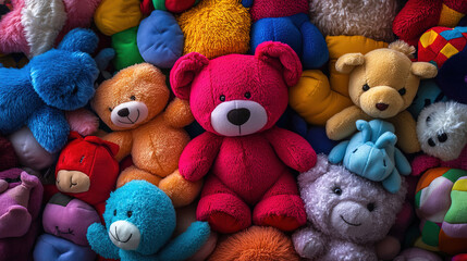 Colorful bear dolls in background tiles concept for wallpaper photo. 