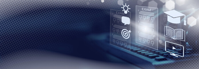 E-learning, education, online exam concept.Choose correct answer. Education internet online digital technology concept. Not generative AI.