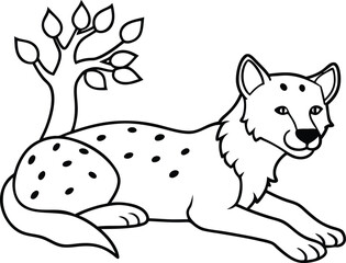 Hyena lying down with distinctive spots in line art style perfect for kids coloring book

