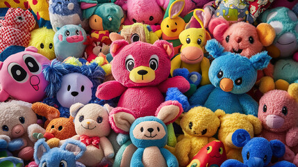 Colorful bear dolls in background tiles concept for wallpaper photo. 