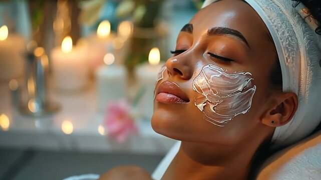 Relaxing spa treatment with a facial mask in a serene wellness environment for rejuvenation and self-care