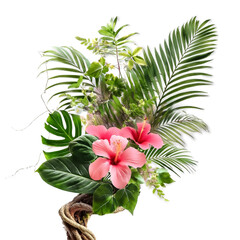 Obraz premium Tropical plant arrangement with tropical leaves tropical flower decor on tree branch vine plant