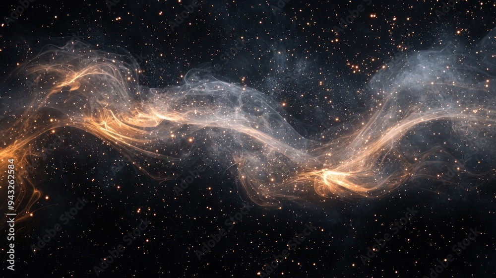 Wall mural abstract swirling blue and orange nebula with stars in deep space generative ai