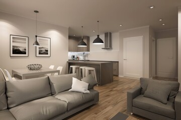 Modern interior of living-room. Beautiful simple AI generated image