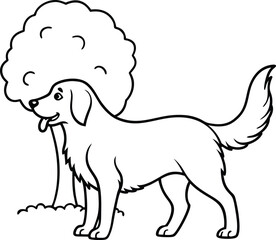 Cheerful golden retriever with a wagging tail line drawing great for kids to color and have fun
