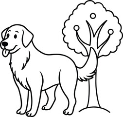 Adorable golden retriever wagging tail line art perfect for kids to color and enjoy
