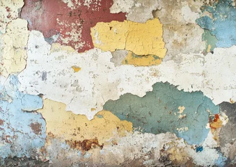 Handdoek met foto Verweerde muur Peeling multicolored paint on a cracked, weathered wall with a rough texture Generative AI  © Gelpi