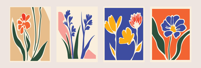 Fototapeta premium Floral abstract elements. Botanical composition. Modern trendy minimal style. Floral poster. Vector arrangements for greeting card or invitation design