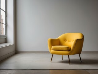 Yellow Armchair with Gold Legs in a Minimalist Room