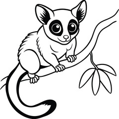 Fun galago hanging from a tree branch line art perfect for kids to color and enjoy creating their own jungle scene

