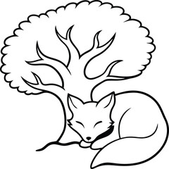 Adorable fox snuggled in a cozy spot great line art for kids to color and enjoy in their coloring books
